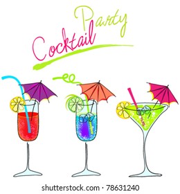 Vector set of hand drawn style cute cocktail glasses illustration