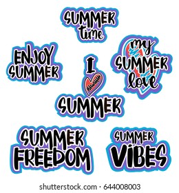 Vector set of hand drawn summer lettering.Vector illustration.