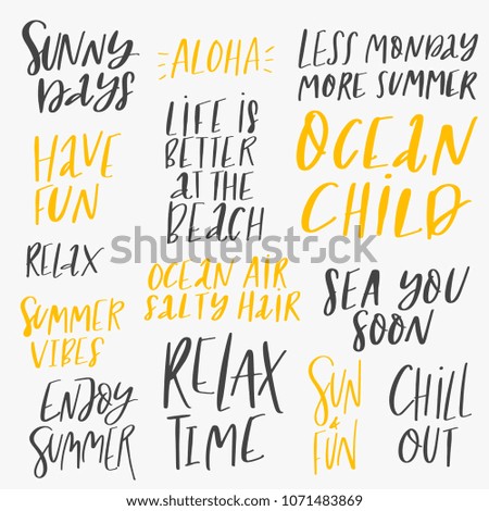 Vector set of hand drawn summer holidays, vacation and travel lettering