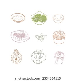 Vector set of hand drawn sushi and rolls icons. Isolated on white background