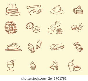 Vector set of hand drawn sweets. Baked and culinary food icons on isolated background. EPS10