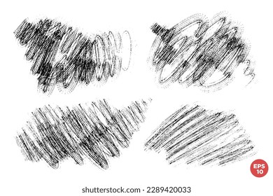 Vector set of hand drawn textured chaotic brush strokes, stains for backdrops. Monochrome design elements set. One color monochrome artistic hand drawn backgrounds.