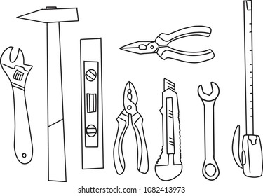 vector Set of hand drawn hand tools
