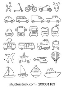 Vector set of hand drawn transport icons