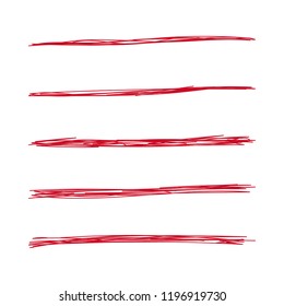 Vector set of hand drawn underline. Felt tip brush smears. Red paint stripe.