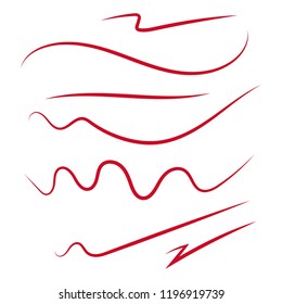 Vector set of hand drawn underline. Felt tip brush smears. Red paint stripe.