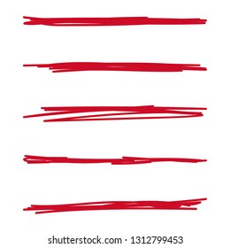 Vector set of hand drawn underline. Felt tip brush smears. Red paint stripe.