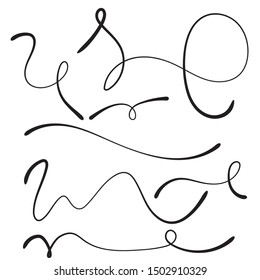 Vector set of hand drawn underline. Black scribble brush strokes collection. Felt tip brush smears stripe.