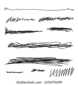 Vector set of hand drawn underline. Black scribble brush strokes collection. Felt tip brush smears stripe.