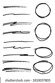 Vector set of hand drawn underline. Black scribble brush strokes collection. Felt tip brush smears stripe. Frame Vector Set.
