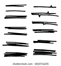 Vector set of hand drawn underline. Black scribble brush strokes collection. Felt tip brush smears stripe.