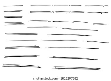 Vector set of hand drawn underline. Black scribble brush strokes collection. Felt tip brush smears stripe.