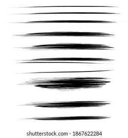 Vector set of hand drawn underline. Black scribble brush strokes collection. Felt tip brush smears stripe.