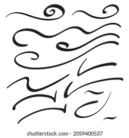 Vector set of hand drawn underline and swoosh. Black scribble brush strokes collection. Felt tip brush smears stripe.