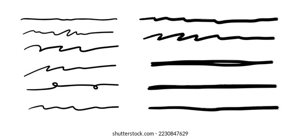 Vector set of hand drawn underline.