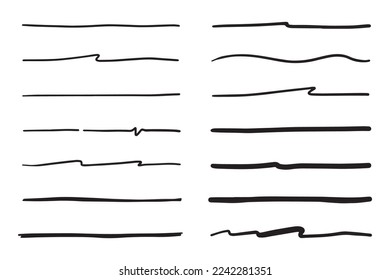 Conjunto vectorial de subrayado dibujado a mano.