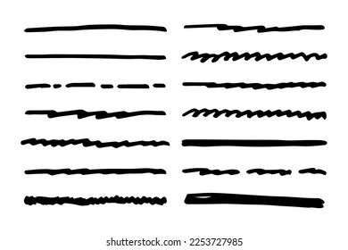 Vector set of hand drawn underline.