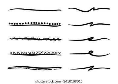 Vector set of hand drawn underline.