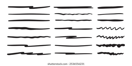 Vector set of hand drawn underline. Doodle lines set. Vector illustration