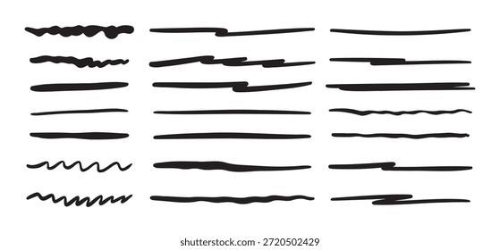 Conjunto de Vector de subrayado dibujado a mano. Conjunto de líneas Doodle. Ilustración vectorial