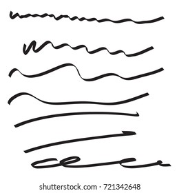 Vector set of hand drawn underline. Felt tip brush line.