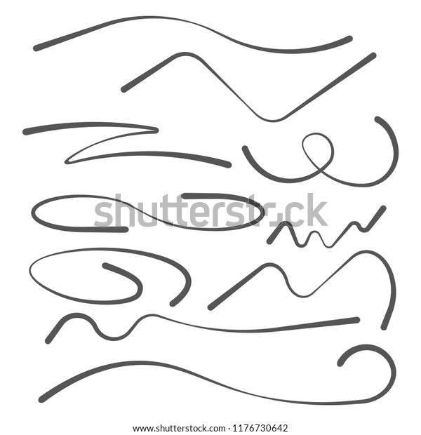 Vector set of hand drawn underline. Felt tip\
brush line. Collection of hand drawn lines, brush lines, brush\
strokes, underlines