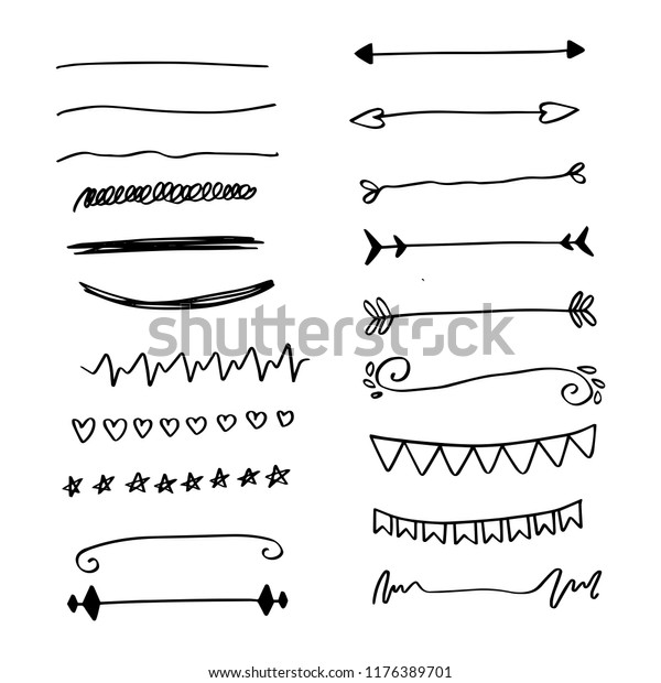 Vector set of Hand Drawn Underlines, Borders\
and Dividers.