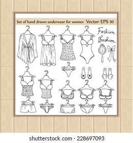 Vector set of hand drawn underwear for women. Sketches of underwear for use in design