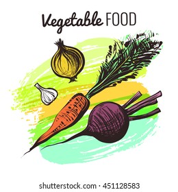 Vector set of hand drawn vegetables on watercolor background EPS10
