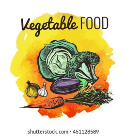 Vector set of hand drawn vegetables on watercolor background EPS10