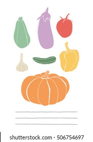 Vector set of hand drawn vegetables. Kitchen illustration