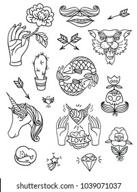 vector set of hand drawn vintage style elements