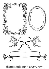 A vector set of hand drawn vintage style pen and ink borders and frames.