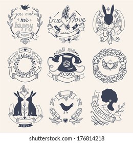 vector set of hand drawn vintage elements