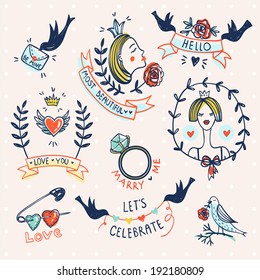 vector set of hand drawn vintage elements