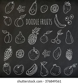 Vector set of hand drawn vintage fruits and berries. Retro illustration. Chalkboard.