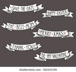 vector set of hand drawn vintage banners for different holidays