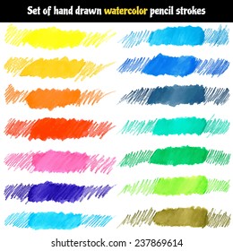 Vector set of hand drawn watercolor pencil strokes. Element for your design.