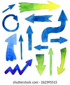 vector set of hand drawn watercolor arrows