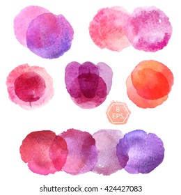 Vektor. Set handgezeichneter Aquarellflecken. Handgezeichnete Aquarellblots gut für Ihr Design, Logo, Etikett, Druck, Karte, Banner. Elemente für Ihr Design.