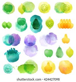 Vector. Set of hand drawn watercolor blots. Hand drawn watercolor blots good for your design, logo, label, print, card, banner. Elements for your design.