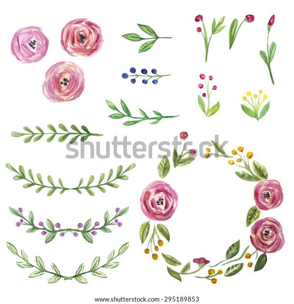 Conjunto Vectorial De Elementos Florales De Acuarela Dibujados A Mano Para El Diseño 