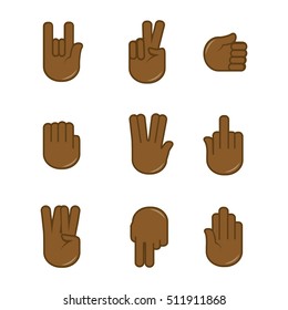 Vektorset von Handgesten Symbole. Gebärdensprache. Handzeichen, Finger für Kommunikation. Einzige Farbgrafik einzeln auf Weiß