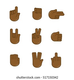 Vector set of hand gestures icons. Sign language. Signals of hands, fingers for communication. Isolated color illustration isolated on white