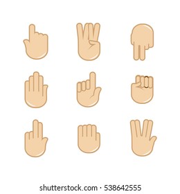 Vector set of hand gestures icons. Sign language. Signals of hands, fingers for communication. Isolated color illustration isolated on white