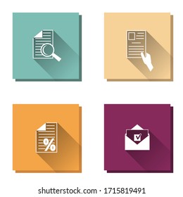 Vector set  hand holds document icon, bussines document icon and magnifier. E-mail illustration.