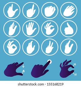 Vector set of hand icons - touchscreen interface illustration