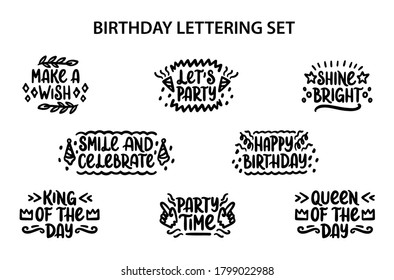 Vector set of hand lettering with birthday phrases. Template set for cards, postcards, banners, posters, social media