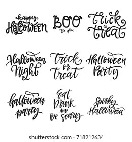 Vector set of hand lettering Halloween quotes isolated on white background. Great template for greeting cards, poster, banner ,party invitations