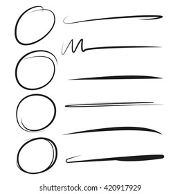 vector set hand lettering underlines, brush line, circle highlighter